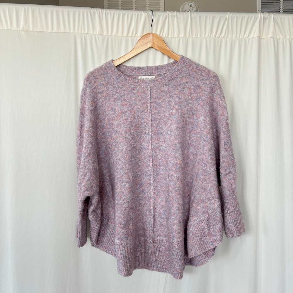 Lou & Gray Loft Pink Marble Heathered Knit Sweater Quarter Sleeve Poncho Style S